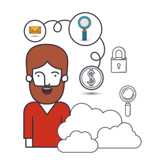 male user with advantages of internet and digital technology image vector illustration design 