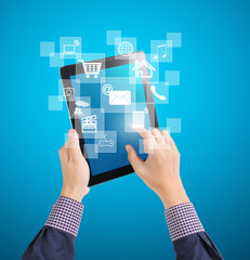  pointing on contemporary digital tablet