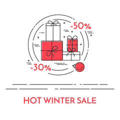 Winter horizontal Christmas banner Flat line art