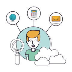 male user with advantages of internet and digital technology image vector illustration design 