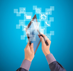  pointing on contemporary digital tablet