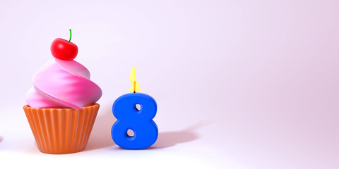 Cupcake with birthday candles number eight 