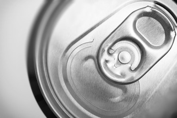 Close up on aluminum ring on soda can used for open can or pop c