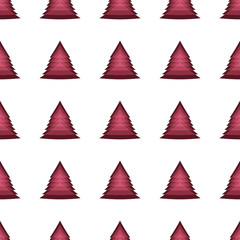 Obraz premium Merry Christmas and Happy New Year. red Christmas tree on a white background. spruce in a row. abstract bells. seamless pattern.