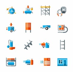 Electric equipment and construction equipment, icon color, flat.  Colored vector image of the electric, gas, and construction equipment on a white background. 