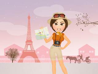 tourist girl visiting Tour eiffel in Paris