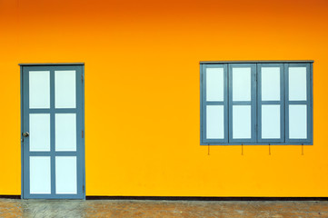 Colorful wall with the door and windows