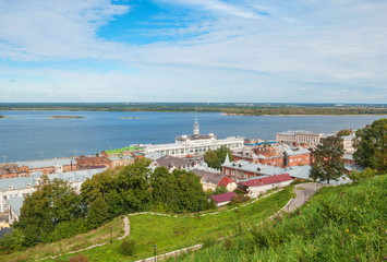 Fototapeta na wymiar View of Nizhny Novgorod, the city port and the river Volga