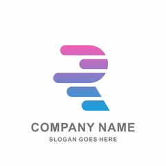 Monogram Letter R Rounded Horizontal Strips Abstract Speed Data Business Company Stock Vector Logo Design Template 