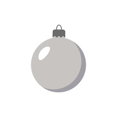 Christmas tree ball icon. Gray bauble decoration, isolated on white background. Symbol of Happy New Year, Xmas holiday celebration, winter. Flat design for card. Vector illustration