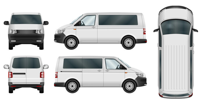 Minivan vector template on white background. Isolated city minibus. All elements in groups on separate layers. The ability to easily change the color.