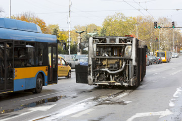 Burnt public traffic bus