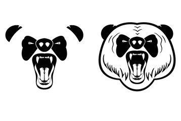 Head of growling panda. Tattoo in two versions - a simple and detailed. Layered vector illustration