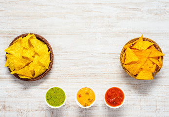 Tortilla Chips with Guacamole and Copy Space Area