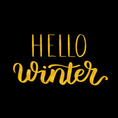  hand written phrase about winter. Golden Lettering on black isolated background. gold ink quote for your overlay and card design.