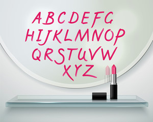 Lipstick Alfabet Shelf Mirror Realistic Composition  © Macrovector