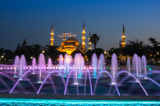 Sultan Ahmet Mosque On Sunset