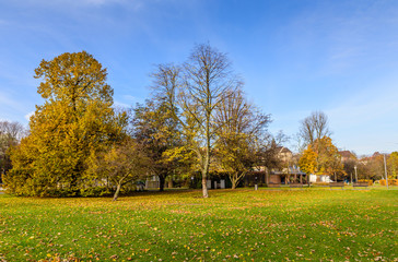 The beautiful city Park in the autumn, Warsaw, Poland.