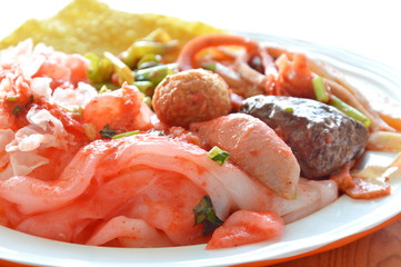 large noodle with fish and shrimp ball dress red soy sauce