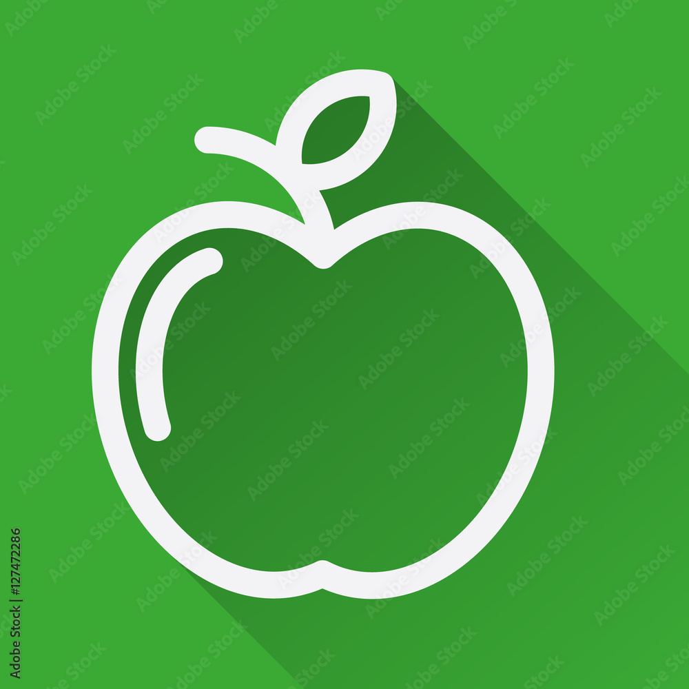 Poster apple flat linear long shadow icon. vector line symbol
