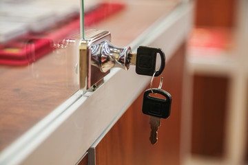 Key in showcase lock in the shop