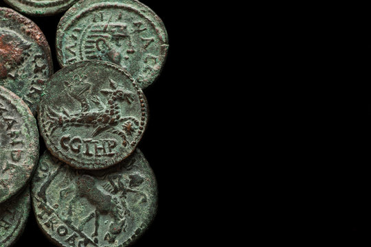 Ancient roman copper coins with differemt images