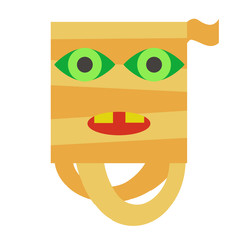 Mummy emojicon facial expression illustration. Vector cartoon icon. Illustration of mummy. Elements for design on white background. Funny orange face. Illustration for kids, card Halloween, print.