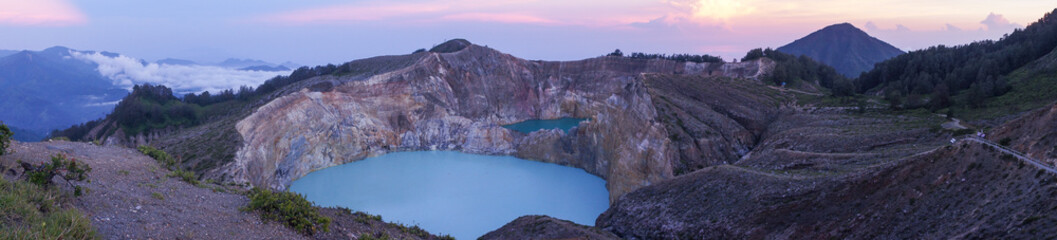 Panorama of Kelimutu volcano at sunset, Flores, Nusa Tenggara, Indonesia
