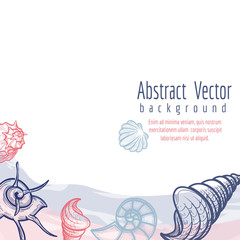 Fototapeta na wymiar Abstract vector background with sea shells and watercolor elements