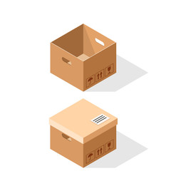 Cardboard boxes, opened and closed with lid.