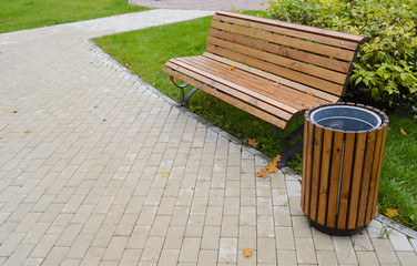 Bench with urn in park