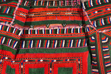 Textile fabric material with geometric pattern, Jaisalmer, Rajasthan, India