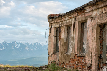 Abandoned building on top of the mountain. Altai, Russia.