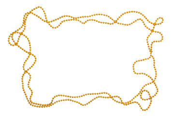 Golden beads border isolated. Christmas frame. Golden shine