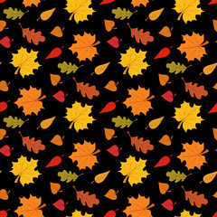 Naklejka na ściany i meble Fall season seamless pattern with leafs on black background vector illustration