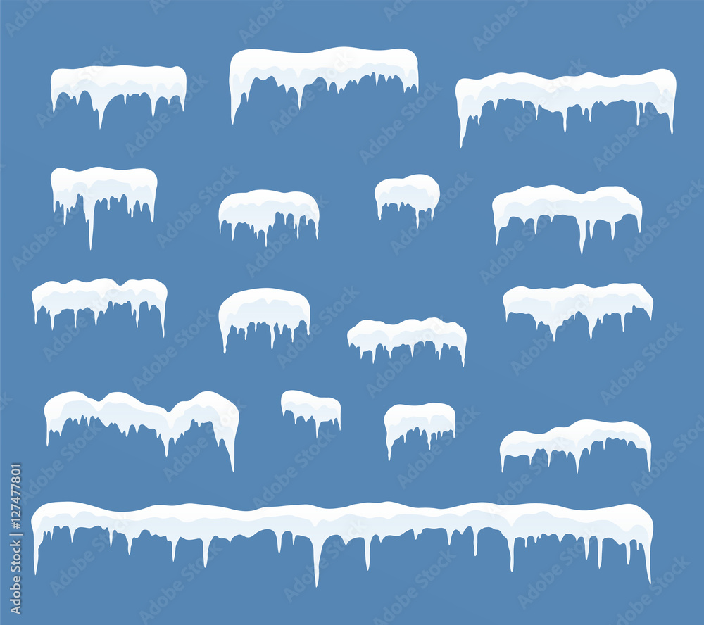 Wall mural ice caps set. snowdrifts, icicles, elements winter decor.