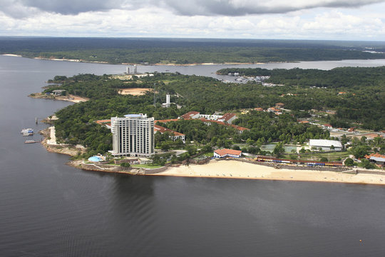 aerial view of manaus and amazon river