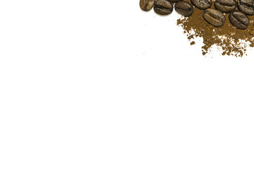 Coffee bean and coffee powder with white background