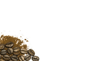 Coffee bean and coffee powder with white background