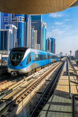 Fototapeta na wymiar Metro train on the Red line in Dubai, United Arab Emirates