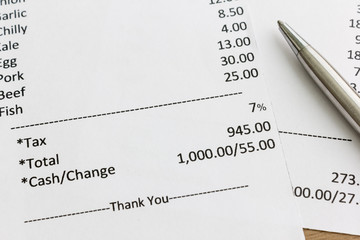 Close up of receipt paper