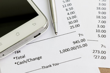 Close up of receipt paper