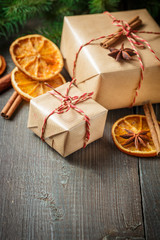 Fototapeta na wymiar Christmas gift box with decoration