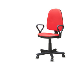 Modern office chair from red cloth. Isolated