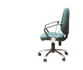 Modern office chair from green cloth isolated over white