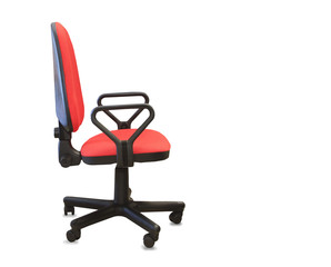 Modern office chair from red cloth. Isolated