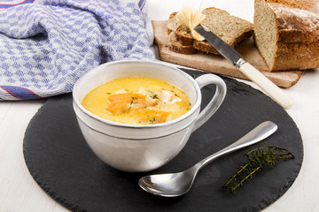 specialty from scotland, freshly cooked cullen skink with thyme
