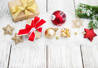 christmas decorations in snow