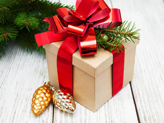 christmas gift box with decorations