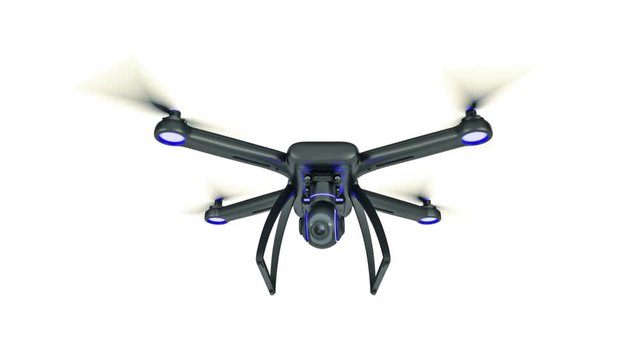 drone, quadrocopter, with photo camera flying in the blue sky. 3d rendering